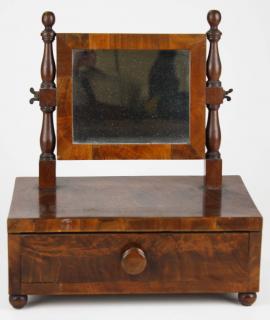 Appraisal: diminutive Empire period mahogany dressing mirror with drawer ht diminutive