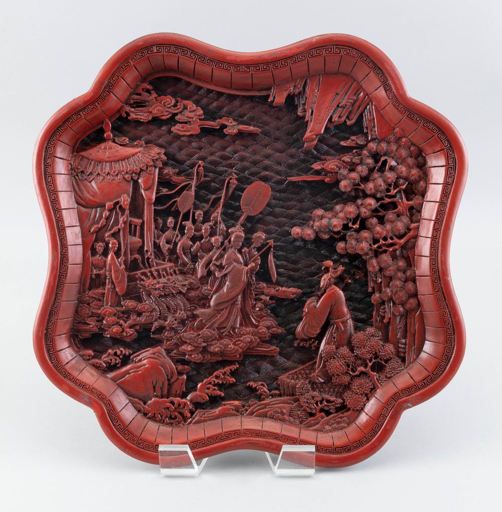 Appraisal: CHINESE CARVED RED LACQUER PLAQUE LAST HALF OF THE TH