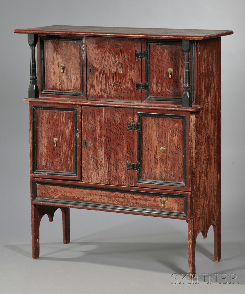 Appraisal: Paint-decorated Cupboard with Drawer New England early th century and