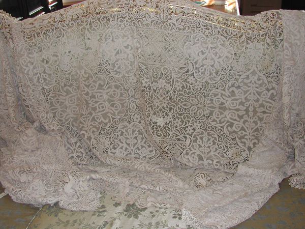 Appraisal: Italian Ecru Linen Tape Lace Tablecloth first quarter th century