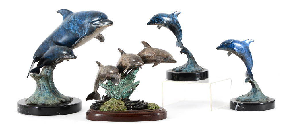 Appraisal: PIECE PATINATED DOLPHIN BRONZE COLLECTION SIGNED VANDERLEE The largest bronze