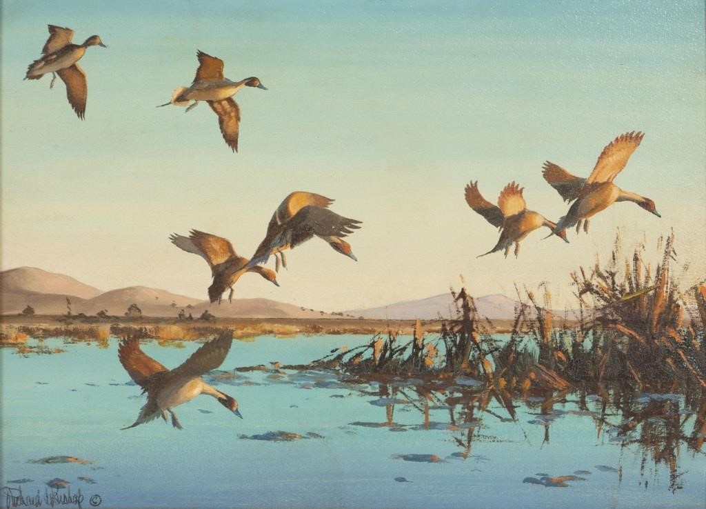 Appraisal: RICHARD E BISHOP - Pintails at Dusk signed Richard E