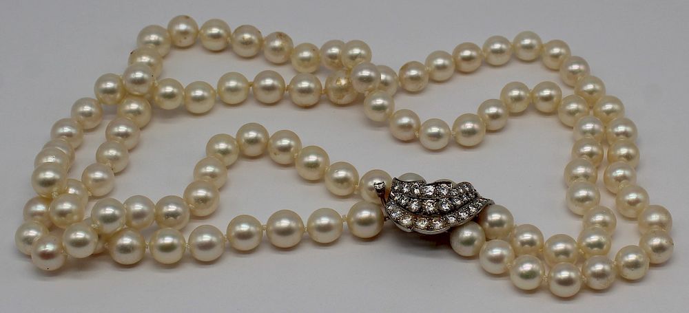 Appraisal: JEWELRY Pearl kt Gold and Diamond Necklace Double strand pearl