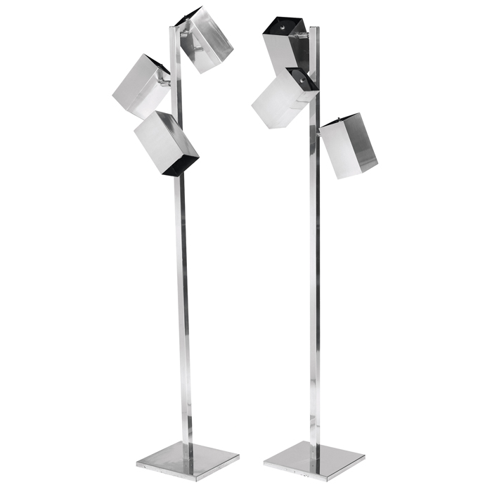 Appraisal: Koch Lowy floor lamps pair chrome each with three square