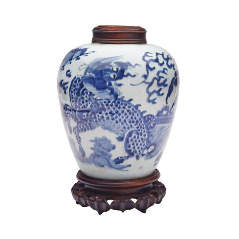 Appraisal: Blue and White Ginger Jar Transitional Period th Century Thickly