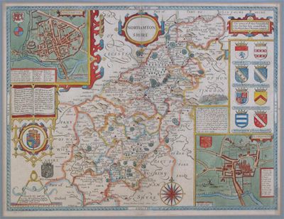 Appraisal: Northamptonshire Speed John Northamptonshire hand-coloured engraved map inset views of