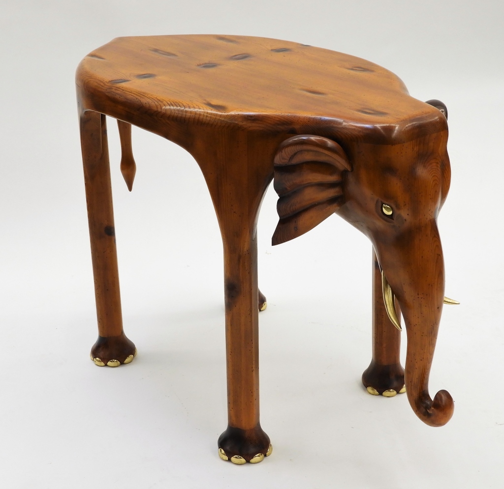 Appraisal: MCM FIGURAL CARVED ELEPHANT TABLE Spain th CenturyShapely flat top