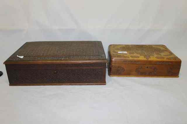 Appraisal: AN INDIAN CARVED WOOD WORK BOX and one other carved