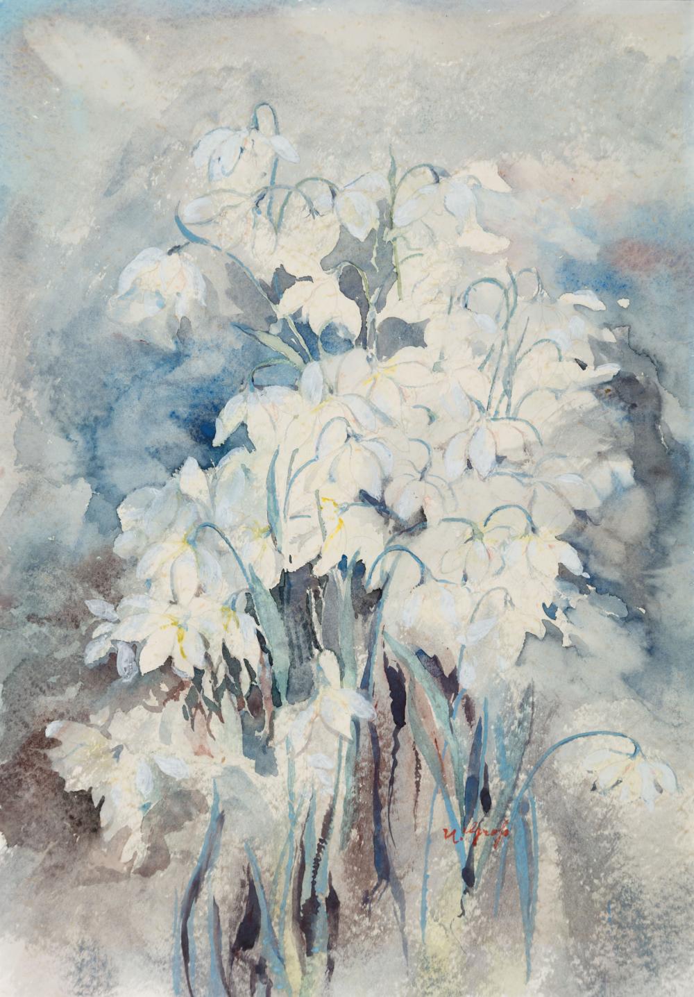 Appraisal: Hans Grohs German - Schneegl cken Snowbells watercolor on paper