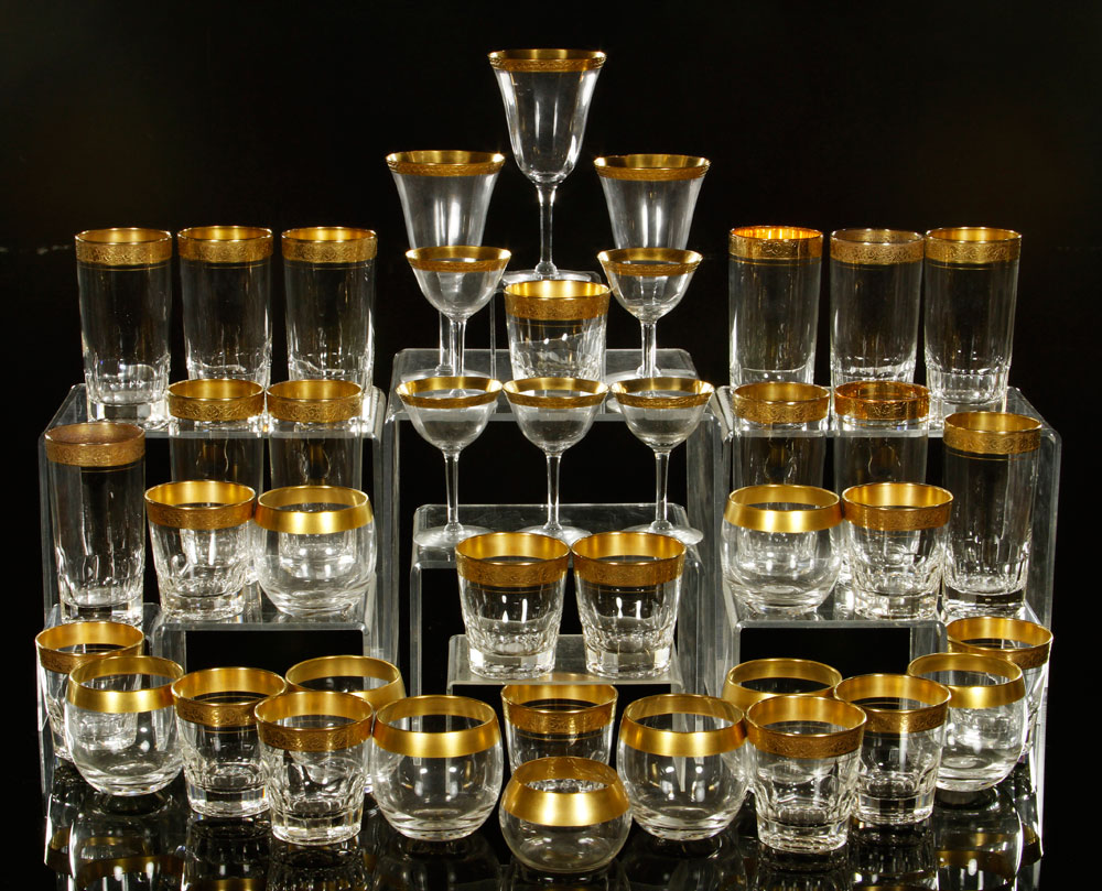 Appraisal: - Gold Rim Stemware and Glasses Large collection of gold