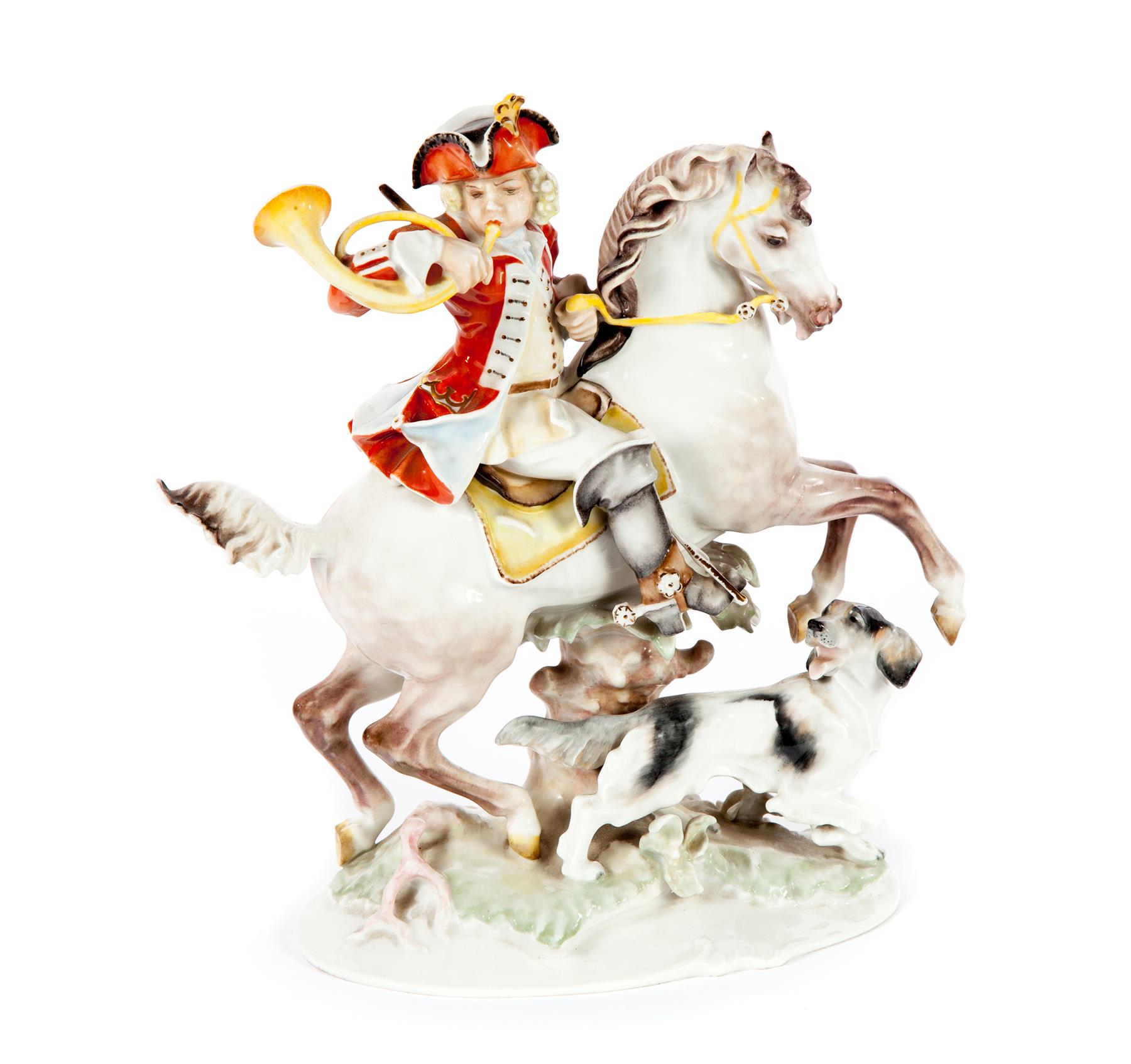 Appraisal: EQUESTRIAN PORCELAIN FIGURINE BY HUTSCHENREUTHER Germany mid th century Man