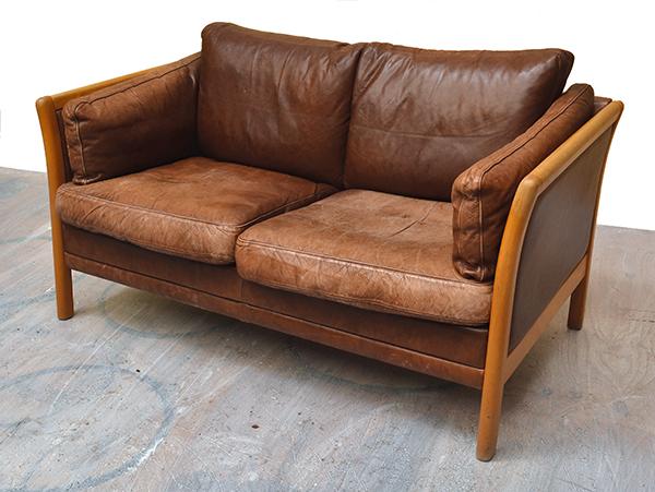 Appraisal: DANISH LEATHER TWO SEATER SOFA BY STOUBY CM BACK LENGTH