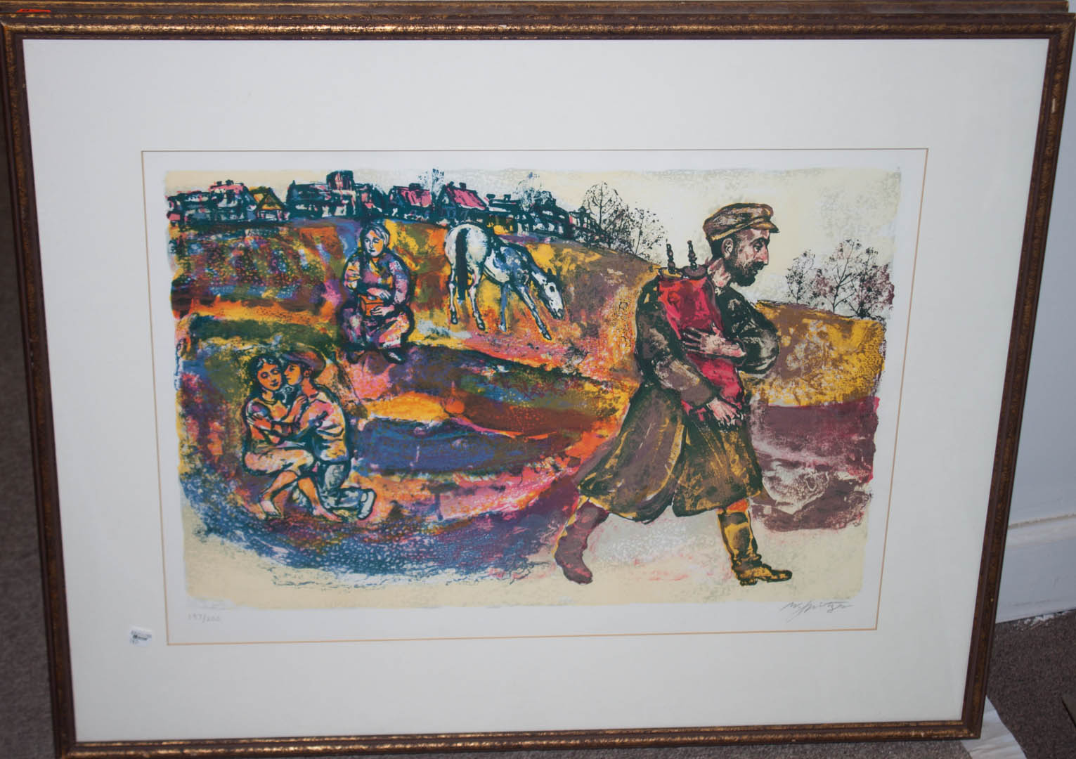 Appraisal: a Man Carrying Torah lithograph framed