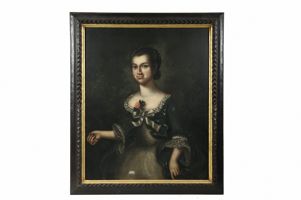 Appraisal: COLONIAL PORTRAIT Colonial Portrait of Charlotte Coffin oil on canvas