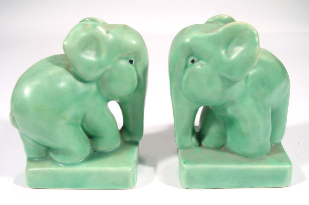 Appraisal: Two green glazed Shorter and Sons pottery elephant book ends