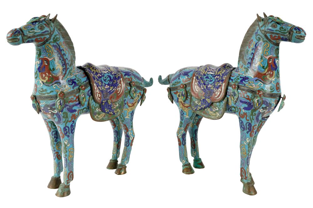 Appraisal: PAIR OF CHINESE CLOISONNE HORSESCondition one horse with damage to