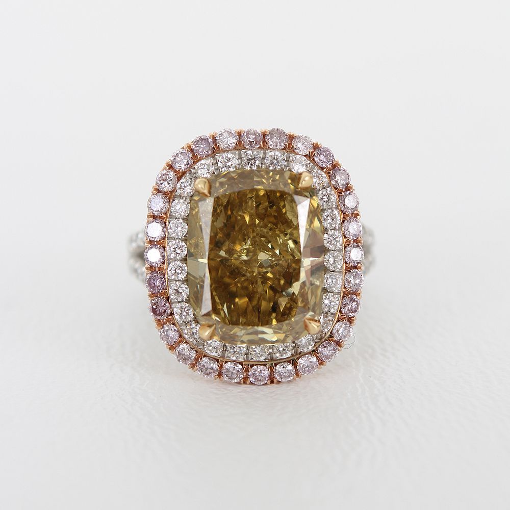 Appraisal: CT Brownish Yellow Cushion Cut Diamond Ring CT Natural Fancy