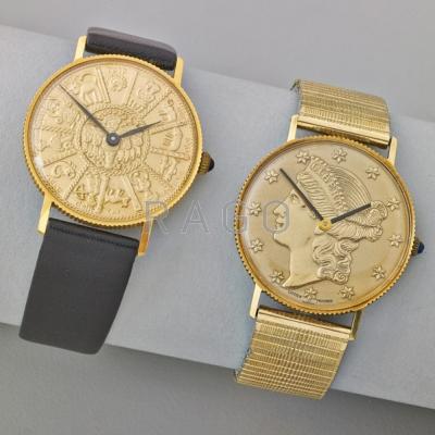 Appraisal: TWO EMBOSSED GOLD MECHANICAL WRISTWATCHES Lucien Piccard Liberty Gold k