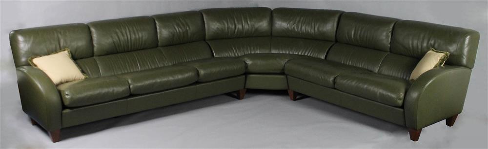 Appraisal: CONTEMPORARY ITALIAN POLTRONA FRAU GREEN LEATHER SECTIONAL SOFA GROUP IN