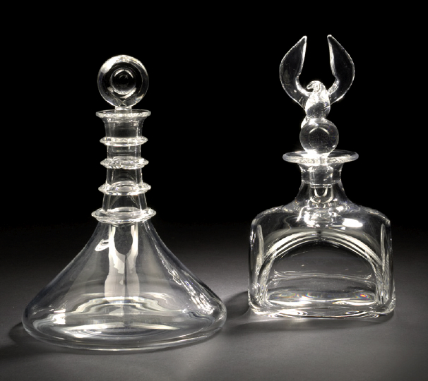 Appraisal: Early Steuben Glass Four-Ringed Ship's Decanter designed in fitted with