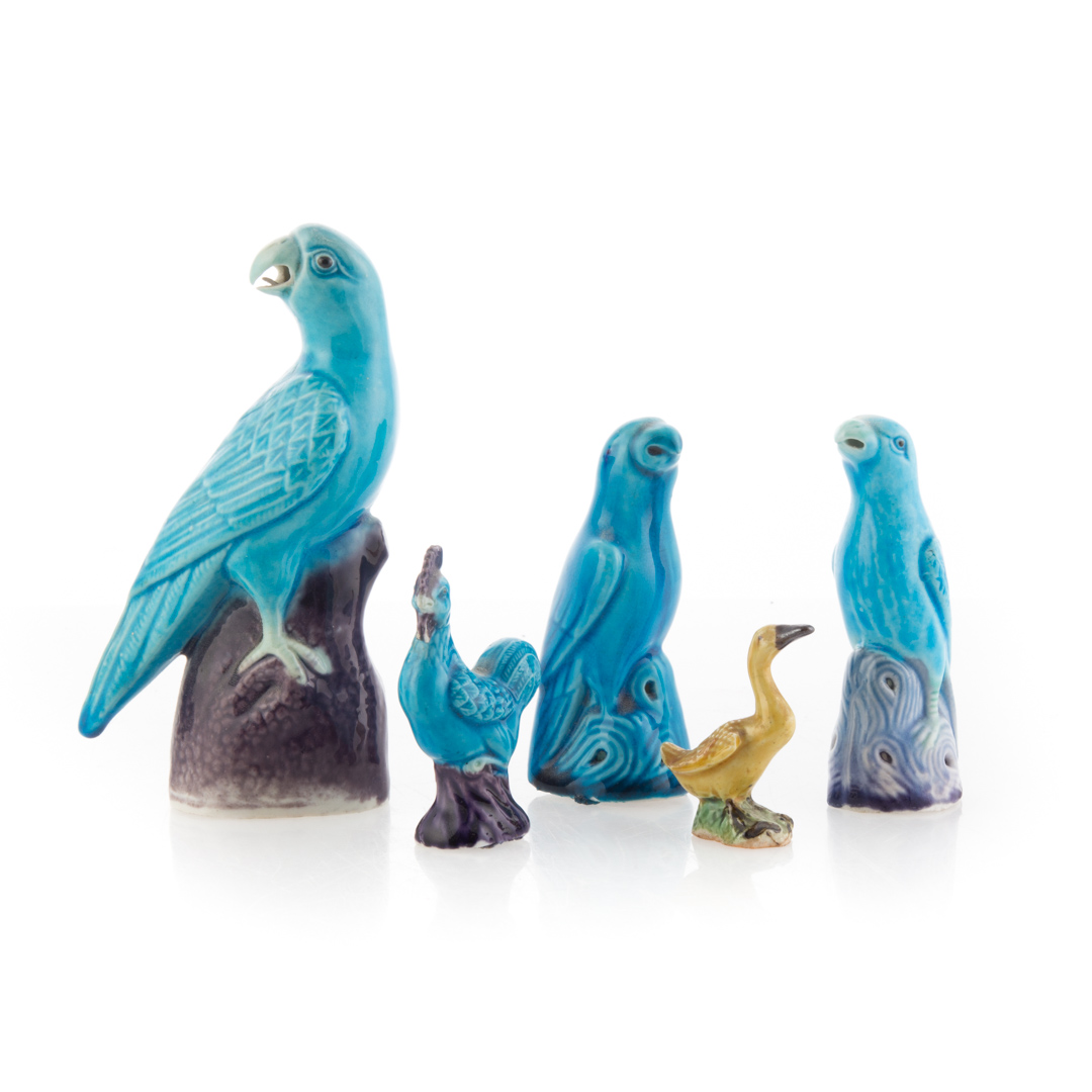 Appraisal: Five Chinese Export parrot and bird figures early th century