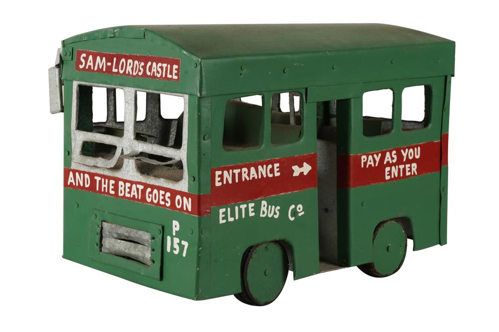 Appraisal: FOLK ART PAINTED METAL MODEL OF A BUSsigned and dated