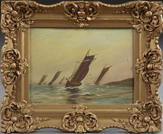 Appraisal: C Jones Boats in a Rough Sea c oil on