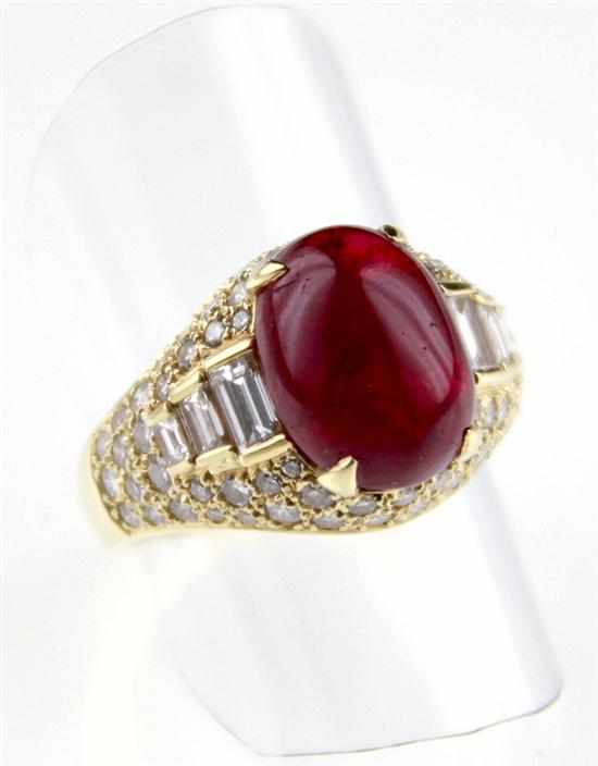 Appraisal: Bvlgari spinel and diamond ring ct cabochon red spinel flanked