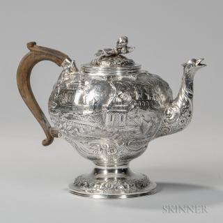 Appraisal: Samuel Kirk Silver Teapot Baltimore c the pear-shaped body with