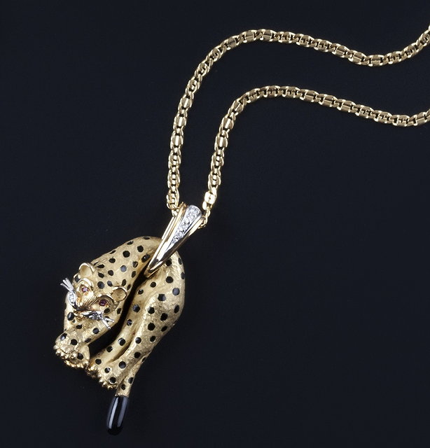 Appraisal: An enamel and gem set leopard pendant the hanging leopard