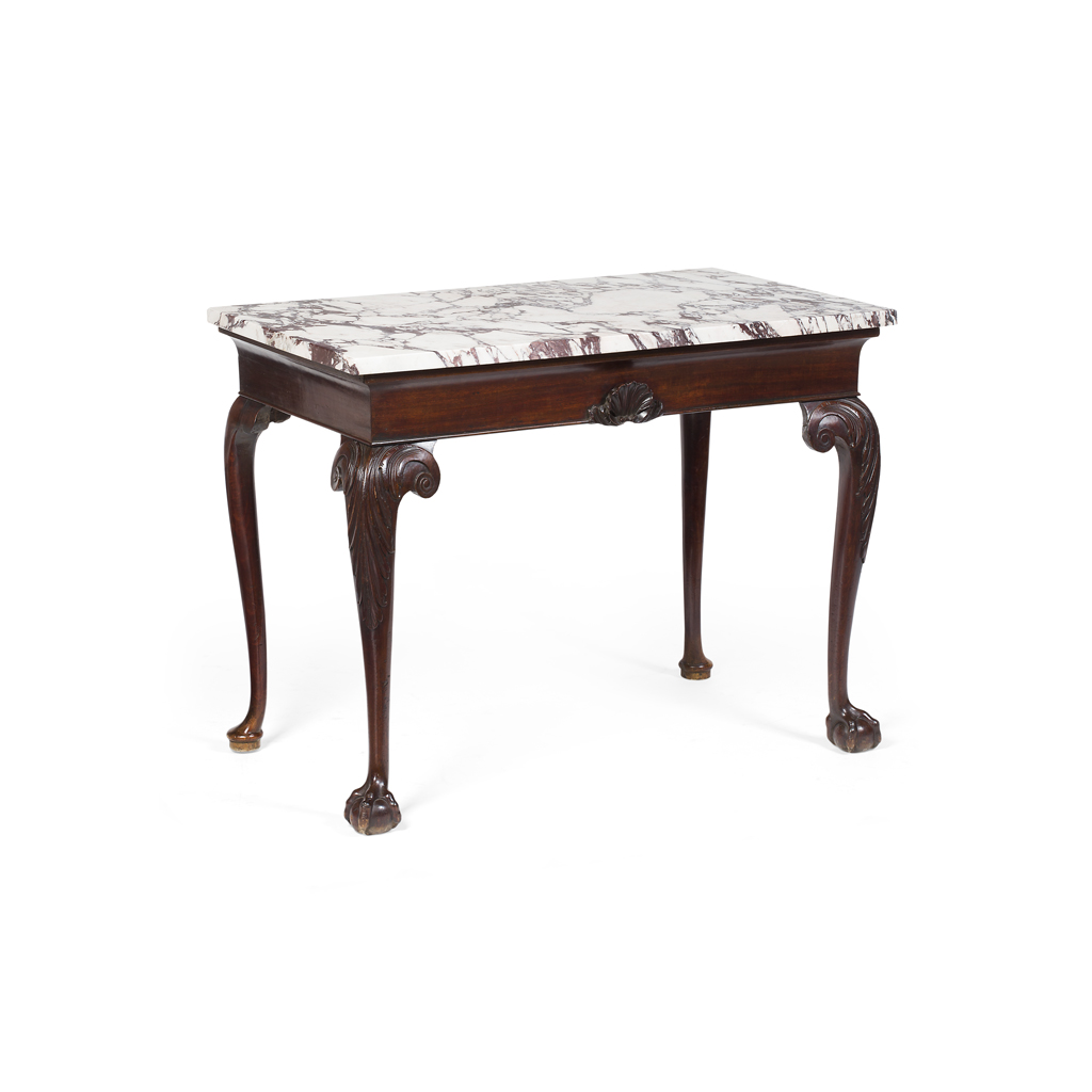 Appraisal: GEORGE III MAHOGANY MARBLE TOP SIDE TABLE TH CENTURY the