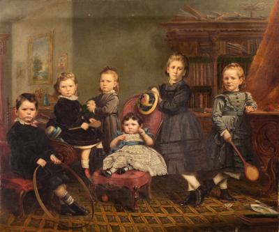 Appraisal: English School late th Century Family Group oil over photograph