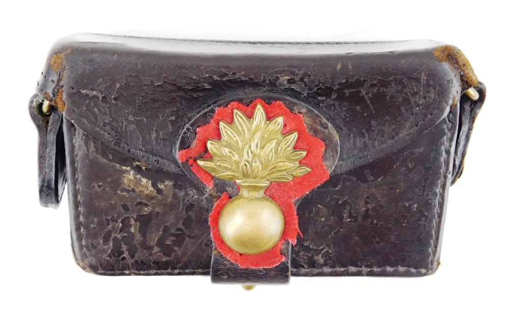 Appraisal: th C black leather French ammo cartridge box with brass