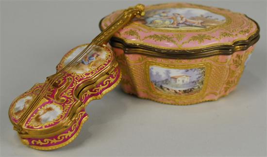 Appraisal: CONTINENTAL PAINTED ENAMEL AND GILT METAL MOUNTED BOX and a