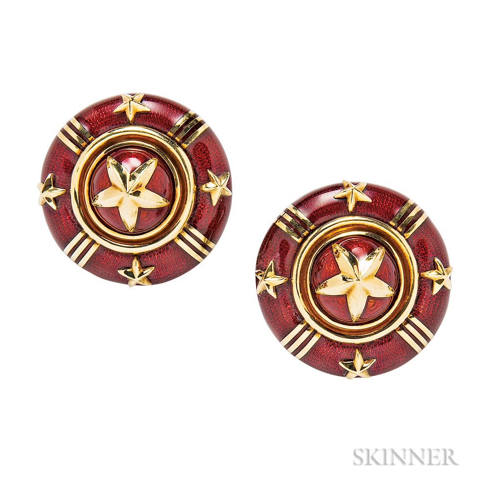 Appraisal: kt Gold and Enamel Dome Earclips Cellini kt Gold and