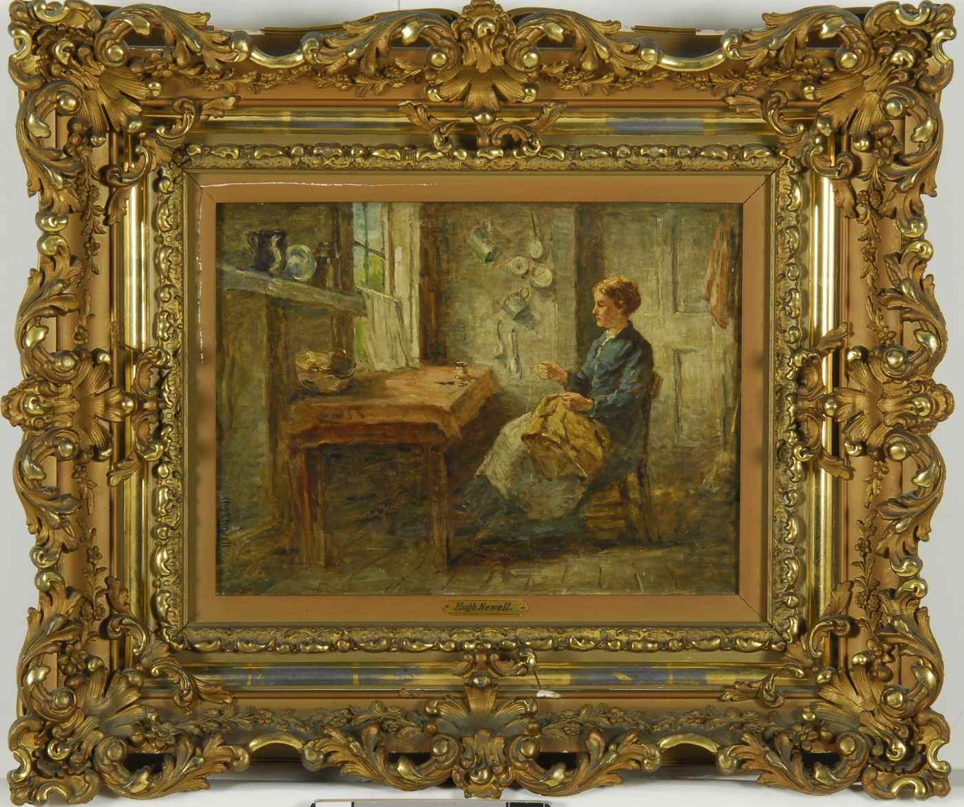 Appraisal: HUGH NEWELLAmerican - Woman sewing in a kitchen Signed lower