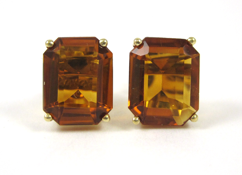 Appraisal: PAIR OF CITRINE AND YELLOW GOLD EAR STUDS each k