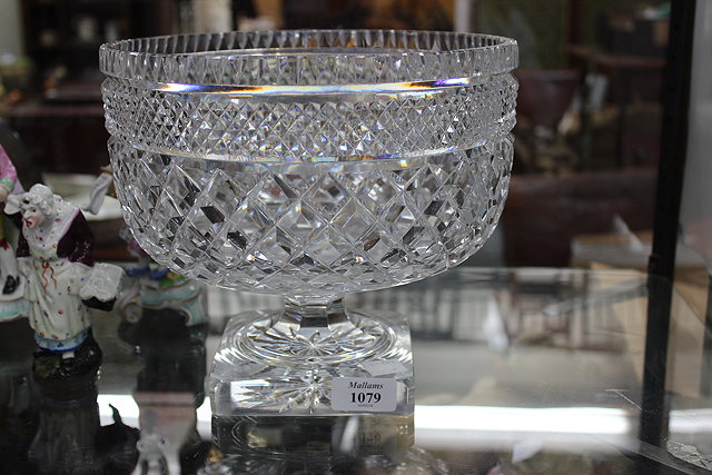 Appraisal: A LARGE HOBNAIL CUT GLASS PEDESTAL BOWL standing on square