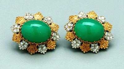 Appraisal: Pair diamond and chrysoprase earrings each mounted with fine quality