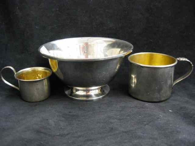 Appraisal: Sterling Silver Lot '' bowl and two baby mugs