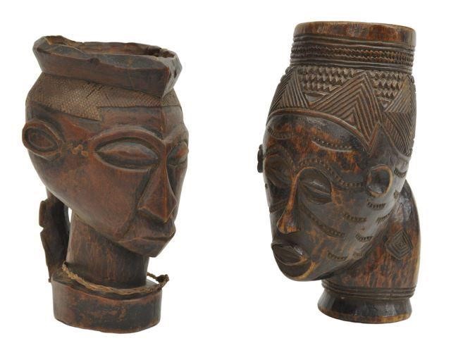 Appraisal: lot of African tribal carvings including palm wine cups Kuba