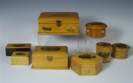 Appraisal: A group of eight th century mauchlineware boxes of assorted