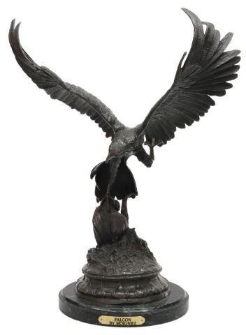 Appraisal: Patinated bronze sculpture Falcon after Jules Moigniez French - rising