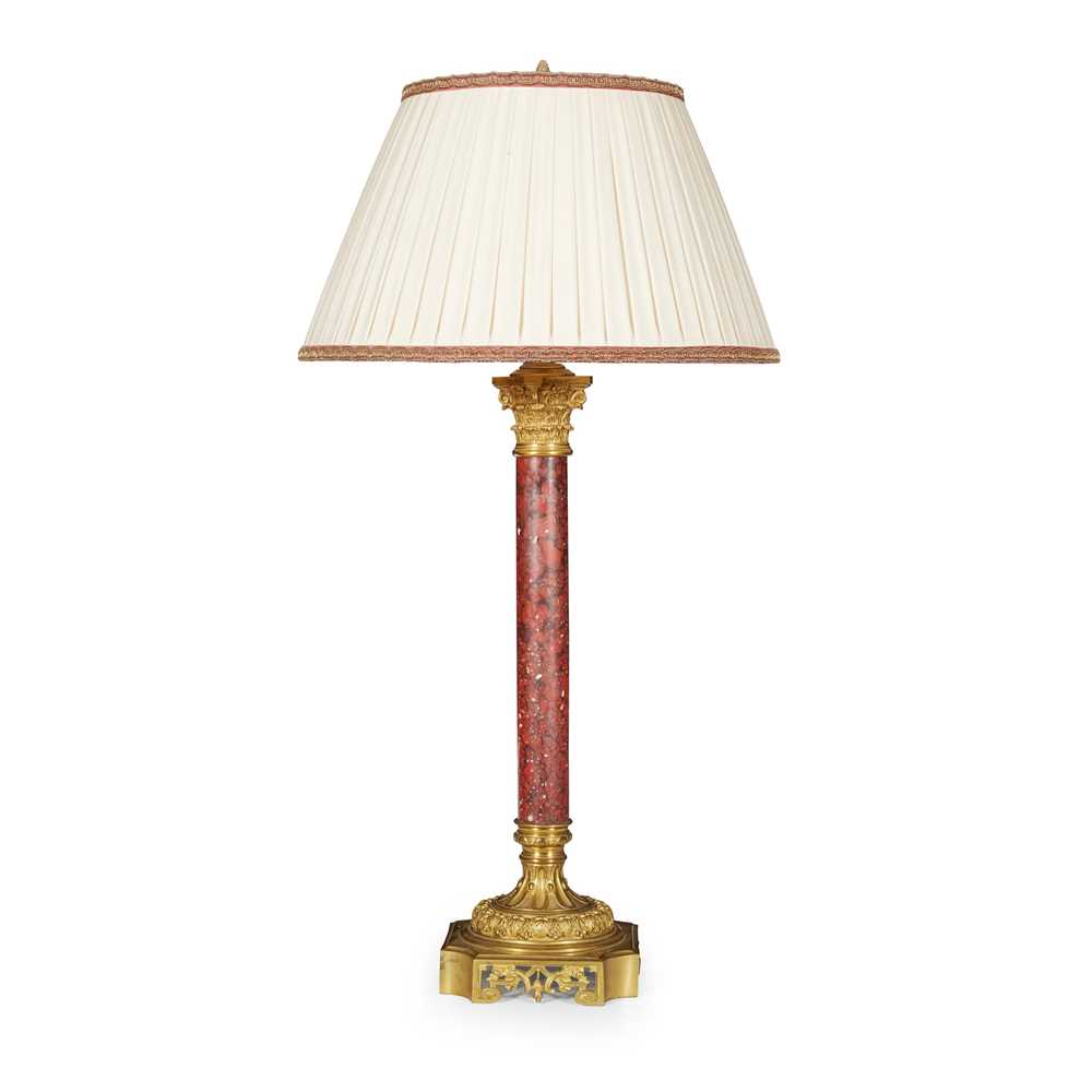 Appraisal: FRENCH BRASS AND ROUGE MARBLE COLUMN LAMP LATE TH CENTURY