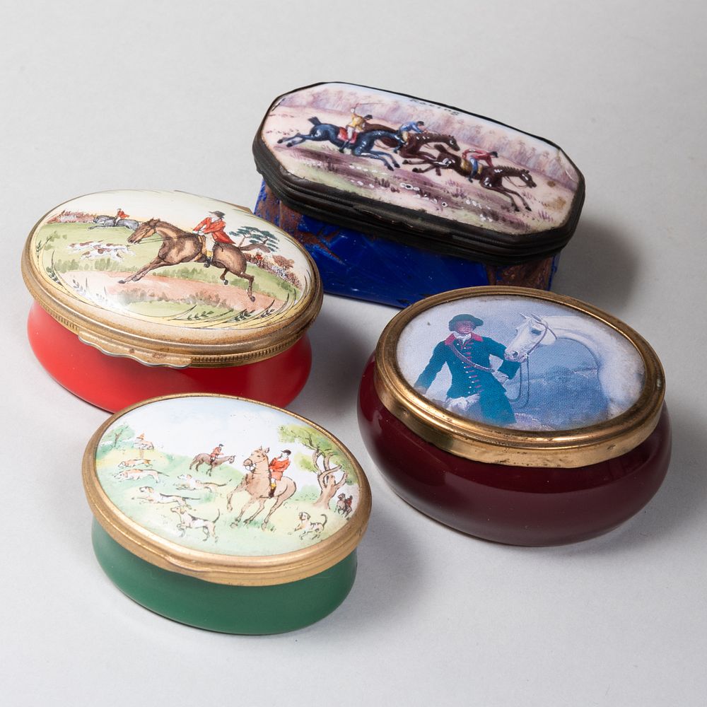 Appraisal: Group of Four Snuff Boxes with Equestrian Themes Comprising A