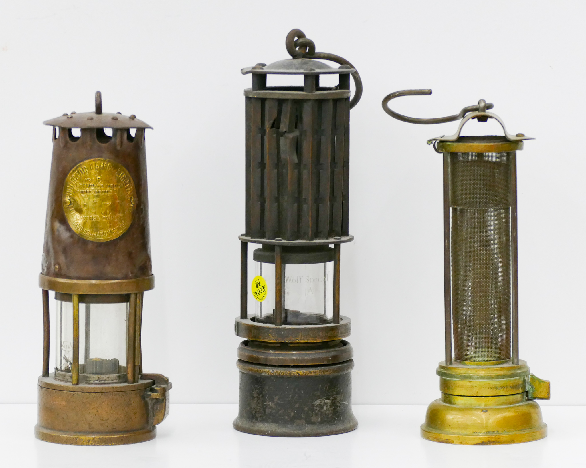 Appraisal: pc Old Mining Lamps - Wolf's Lamp Protector Lamp etc