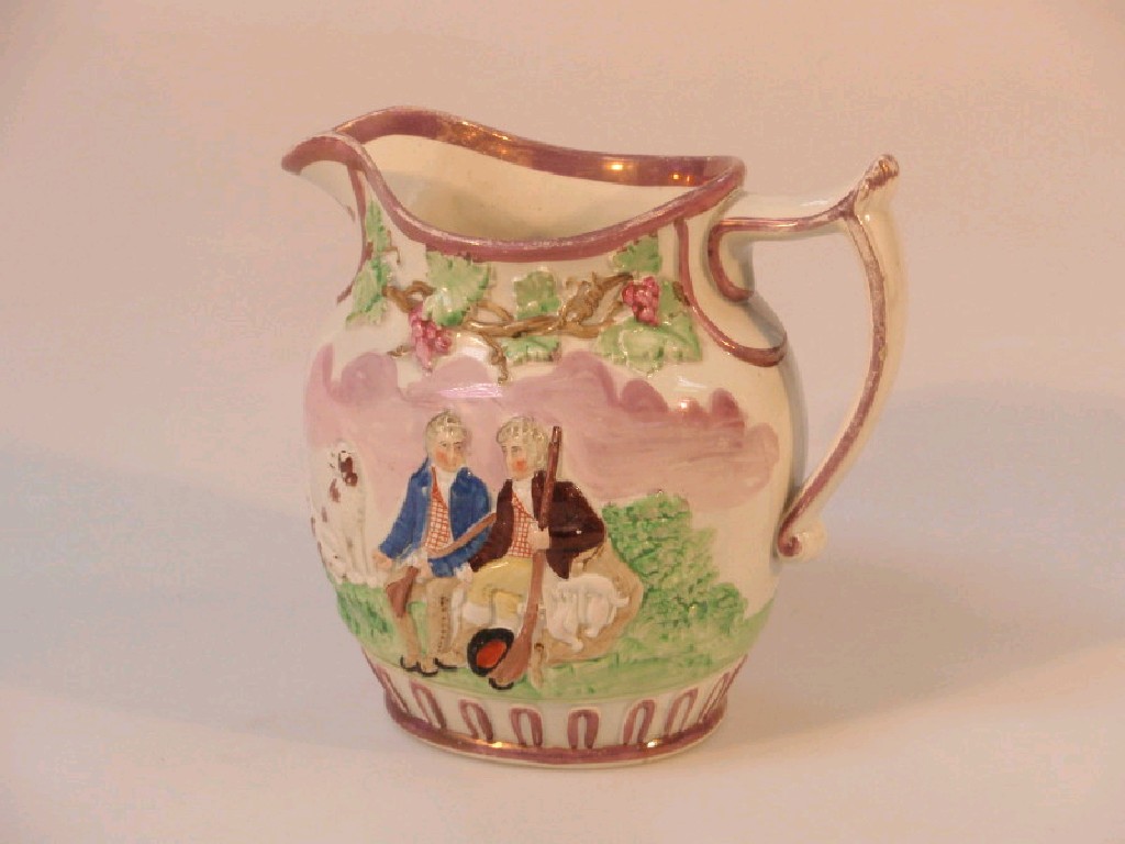 Appraisal: A Newcastle pearl ware oval jug with scroll handle moulded