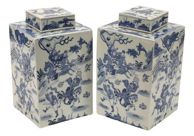 Appraisal: pair Chinese blue and white porcelain square tea caddies with