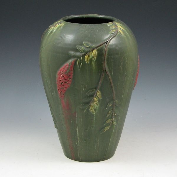 Appraisal: Retired Ephraim Pepperberries vase in matte green Marked with Ephraim