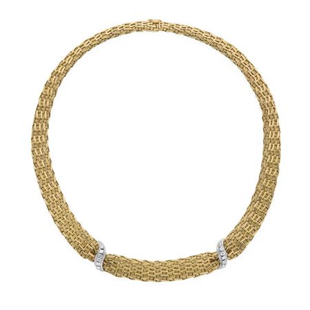 Appraisal: Gold and Diamond Mesh Necklace Estimate -